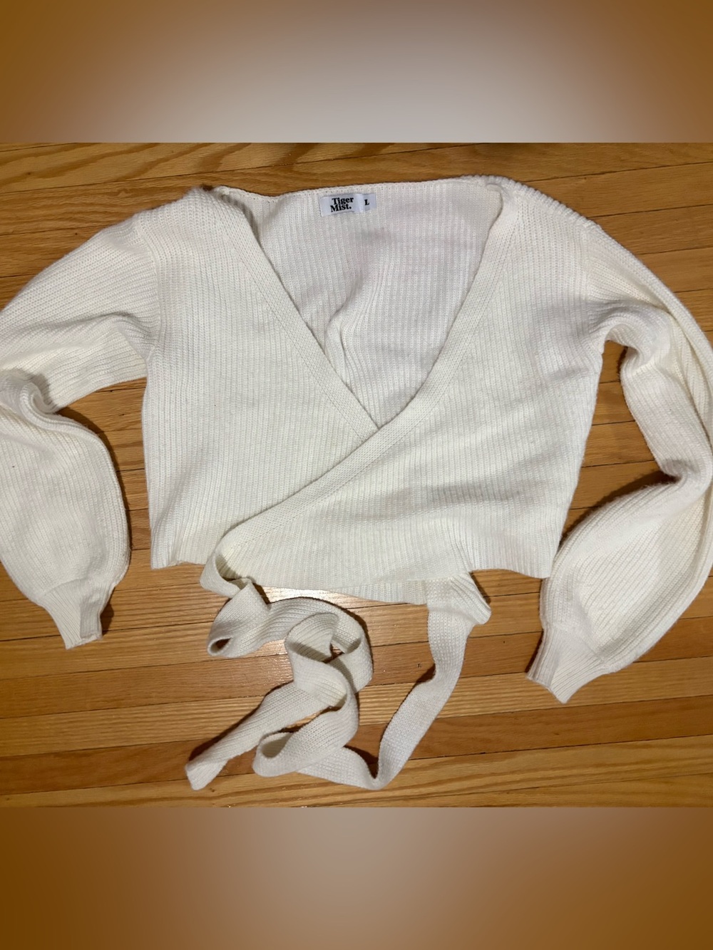Tiger Mist Cream Ribbed Knit Wrap Top